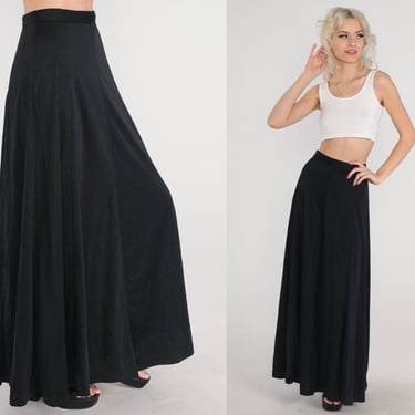 Black Maxi Skirt 70s Long Black Skirt High Waisted Hippie Festival Gothic Drape Goth Party Bohemian Vintage 1970s Extra Small XS 25 