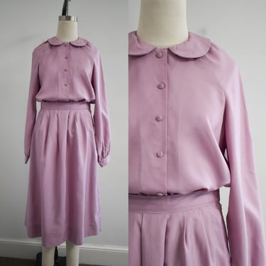 1980s Pale Lilac Blouse and Skirt Set 