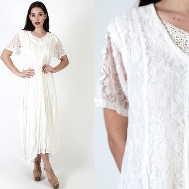 Nostalgia Brand 90s White Gypsy Lace Dress, Lined Gothic Loose Fitting Frock, Alternative Streetwear Maxi Outfit 