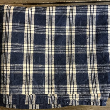 French Linen Kelsch Fabric, Remnants, Deep Indigo Check, French Textiles, Sewing Quilting Fabric 