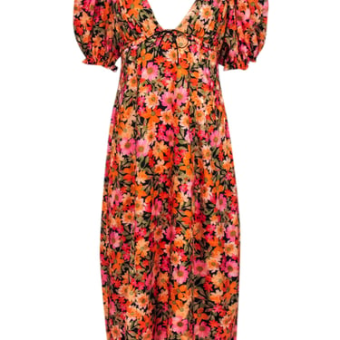 For Love & Lemons - Orange, Pink, Green, & Black Floral Print Dress Sz M