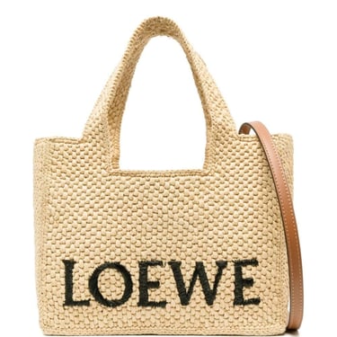 Loewe Women Small Loewe Font Tote Bag In Raffia