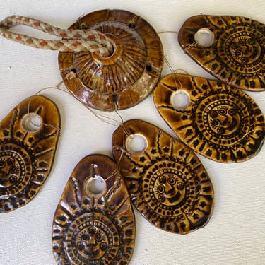 Vintage Ceramic Sun Wind Chimes, Sun Shine Face, Happy Face, Ceramic Mobile 