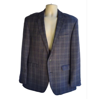 Men's Blazer L 44R Windowpane Basket Weave Gray Blue Jacket Cosplay Kenneth Cole 