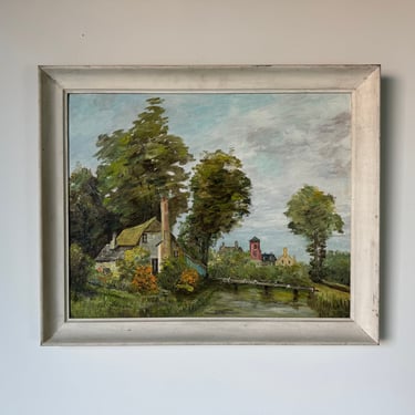 1970's Vintage Countryside Cottage Landscape Oil Painting, Framed 