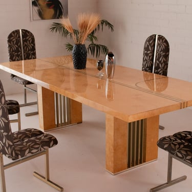 Maple Italian Inlay Brass Dining Table