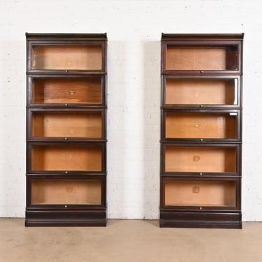 Antique Arts & Crafts Mahogany Five-Stack Barrister Bookcases by Macey, Pair