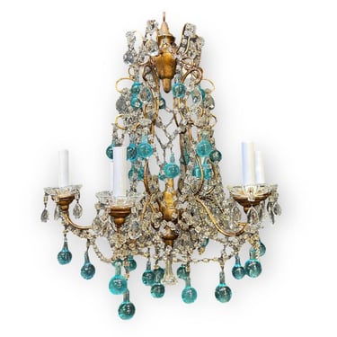 1940’s French Chandelier With Blue Crystals