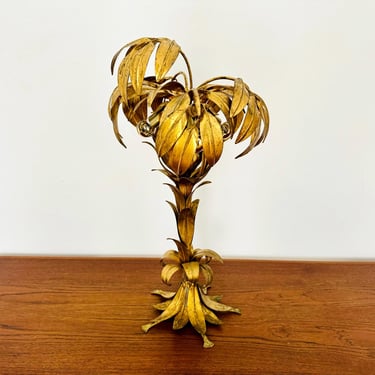 Gilded Italian Hollywood Regency Palm Tree Table Lamp by Hans Kögl | 1970s 