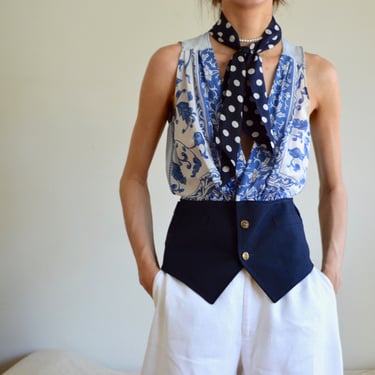 silky vest with neck tie upcycled 