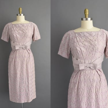 1950s vintage Dress | Lavender Floral Short Sleeve Cocktail Party Cotton Dress | Small 