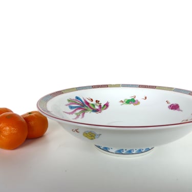 Nakazato Phoenix And Dragon Pedestal Serving Bowl From Japan, Vintage 9 1/2" Porcelain Dragonware Dish 