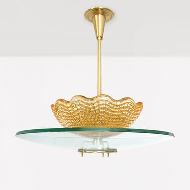 Mid-Century double shade pendant with brass details