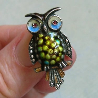 Vintage Sterling Enamel and Marcasite Owl Pin, Sterling Germany Alice Caviness Owl Pin, Old Sterling Pin (4451) 