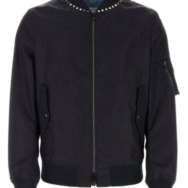 Valentino Garavani Man Midnight Blue Nylon Bomber Jacket