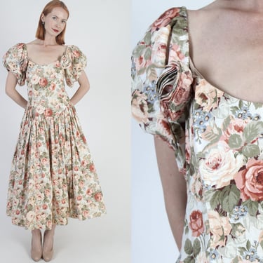 Backless Jessica McClintock Garden Floral Dress Gunne Sax Country Folk Picnic Sunbdress 80s Romantic Victorian Dress 10 