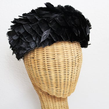 Vintage 40's 50's Ostrich Feather Cap Hat Fancy Evening LBD 