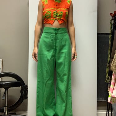 Vintage 70s High-Waisted Green Flare Trouser 