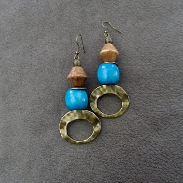 Hammered bronze earrings, geometric earrings, unique mid century modern earrings, ethnic earrings earrings, bohemian earrings, statement 199 