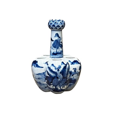 Chinese Blue White Porcelain Oriental Scenery "Garlic Head Shape" Vase ws2986E 