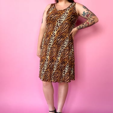 1990s Plisse Animal Print Dress, sz. XL