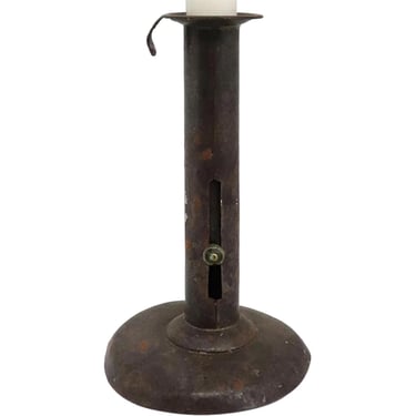 1820's Early American Primitive Sheet Iron Hogscraper Push-Up Candlestick. Lighting Candle holder 