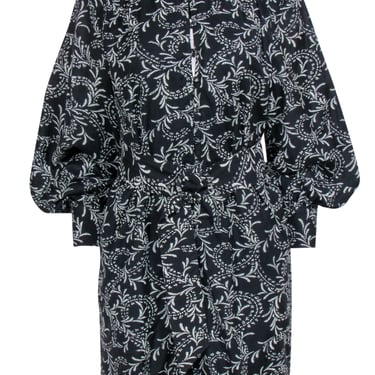 Joie - Black & White Leaf Illustration Button-Up Dress w/ Belt Sz M