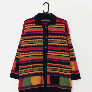 Vintage The Sweater Shop cardigan with multicoloured stripes - Medium 