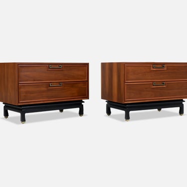 Mid-Century Modern Walnut Night Stands with Brass Accents by American of Martinsville