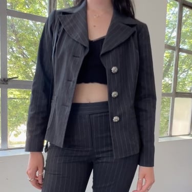Charcoal Pinstripe Y2K Blazer w/Sparkle Buttons (S)