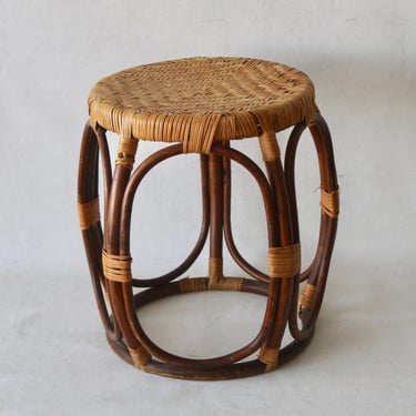 McGuire Style Rattan Taboret Drum Stool of Bentwood Cane Wicker Mid Century Vintage 