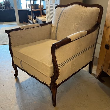 Vintage Chair Upholstered with Vintage Grain Sacks