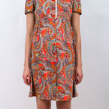 1960s Floral Paisley Mod Mini Shirt Dress