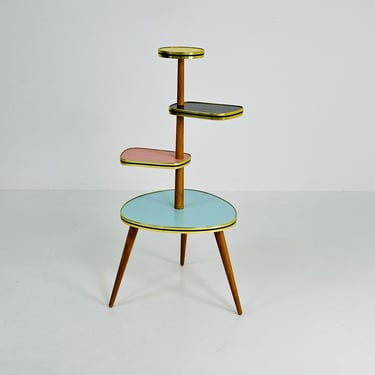 1950s German Plant Stand, Colorful Vintage Mid-Century Minimalist Indoor Plant Stand Side Table Retro flower table 