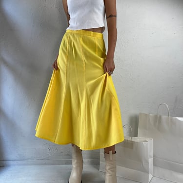 90s 'Snazzie Solo' Yellow A Line Midi Skirt / Medium 