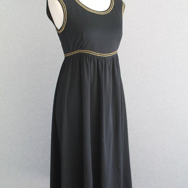 1970s - Black / Gold - Nylon Knit - Sundress - by Leslie J - for Miss Bergdorf - Marked vintage 11/12 
