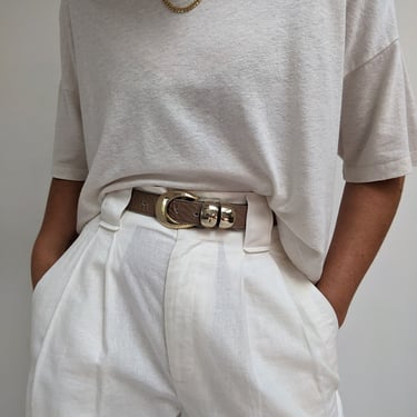 Vintage Taupe Reptile Embossed Leather Belt