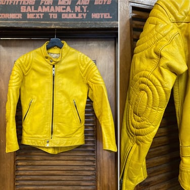 Vintage 1970’s Rare Yellow Color Cafe Racer Leather Jacket, 70’s Leather Jacket, 70’s Cafe Racer, 70’s Jacket, 70’s Racer, Vintage Clothing 