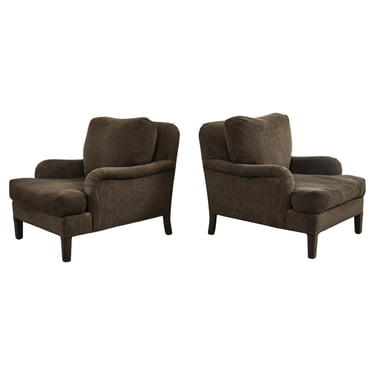 Pair of A. Rudin Upholstered Lounge Chairs and Ottoman