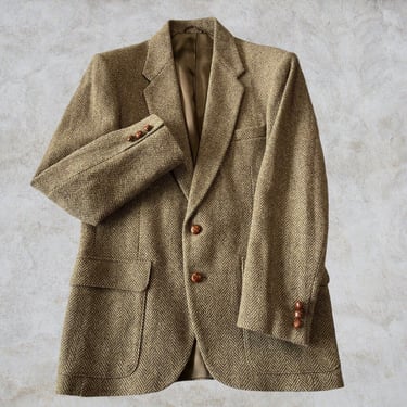 Farah Tweed Wool Sport Coat Jacket Herringbone Dark Academia Western Brown 39R 