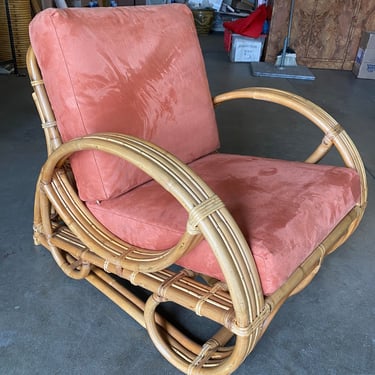 Restored Mid Century Three Strand Rattan Scrolling Pretzel Lounge Chair 