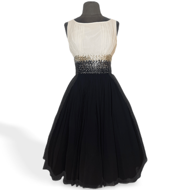 1950's Black & White Chiffon Party Dress Size S