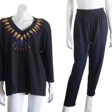 Vintage 1980s Bejeweled Shirt and Pants 