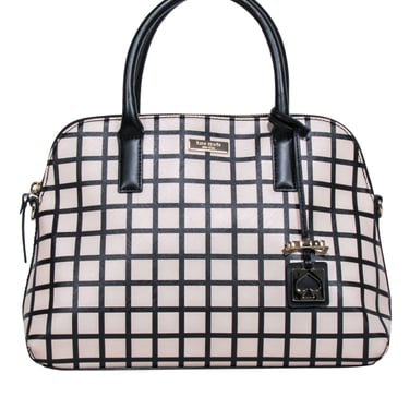 Kate Spade - Beige & Black Checkered Saffiano Leather Handbag