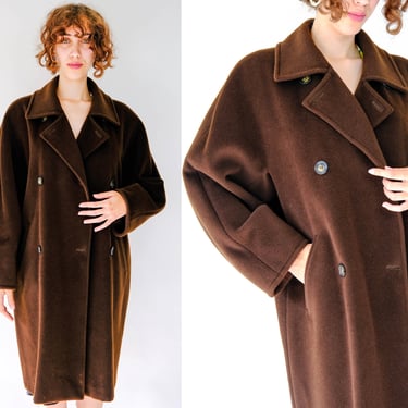 Vintage Max Mara Chocolate Brown Velvety Wool Double Breasted Overcoat | Made in Italy | 100% Wool | 1990s Y2K Italian Designer Wool Jacket 