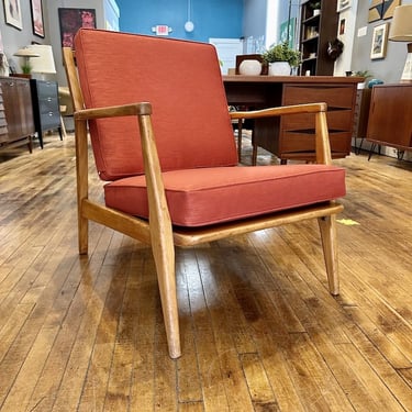 Mid Century Lounge Chair in Maple w/ new upholstery