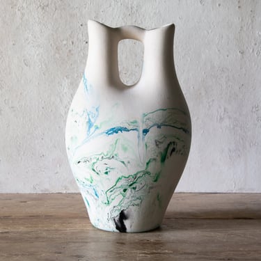 Nemadji Wedding Vase, Vintage Double Spout Swirl Pattern Pottery Vessel 