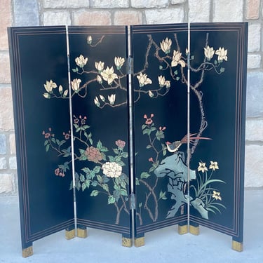 3' Tall Lacquered Wood 4-Panel Folding Screen 