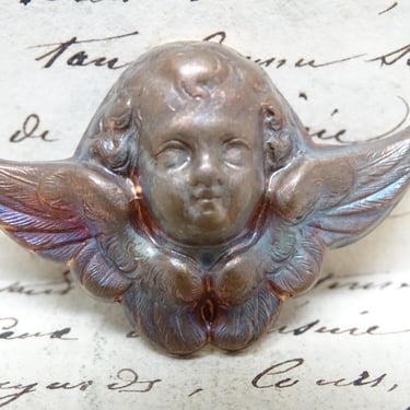 Antique Small French Angel Ex Voto, Vintage Religious Cherub Putti Icon Shrine, South of France Monastery 