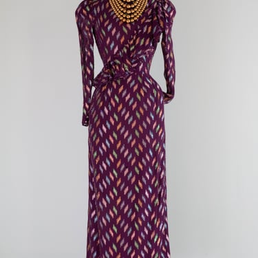 Chic 1970's Plum Chiffon Evening Dress By Mignon / Small
